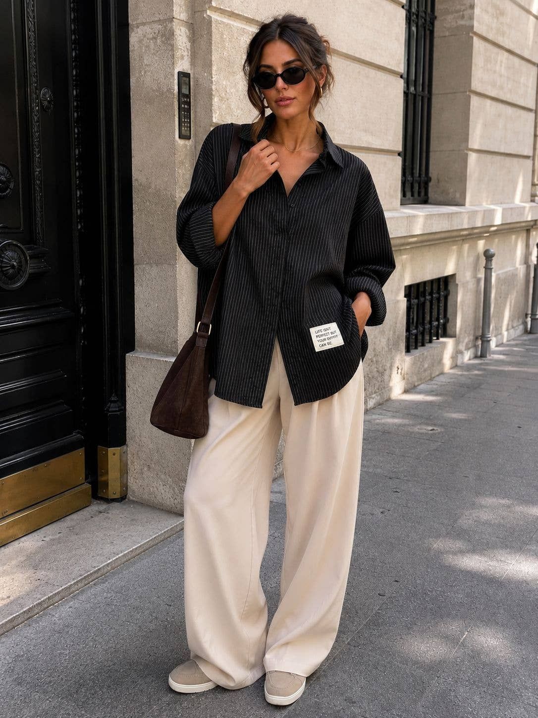 Chemise  Oversize Rayée Noire, Taille: S