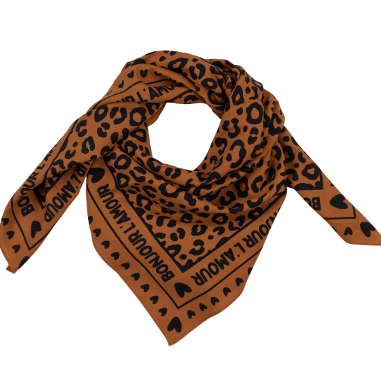 Foulard Léopard, Couleur: Fond marron/motif noir, Taille: 100 cm