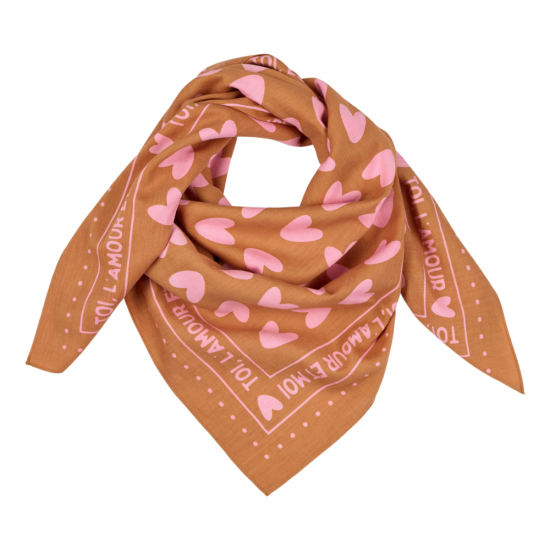 Foulard Coeurs, Couleur: Fond marron/motif rose