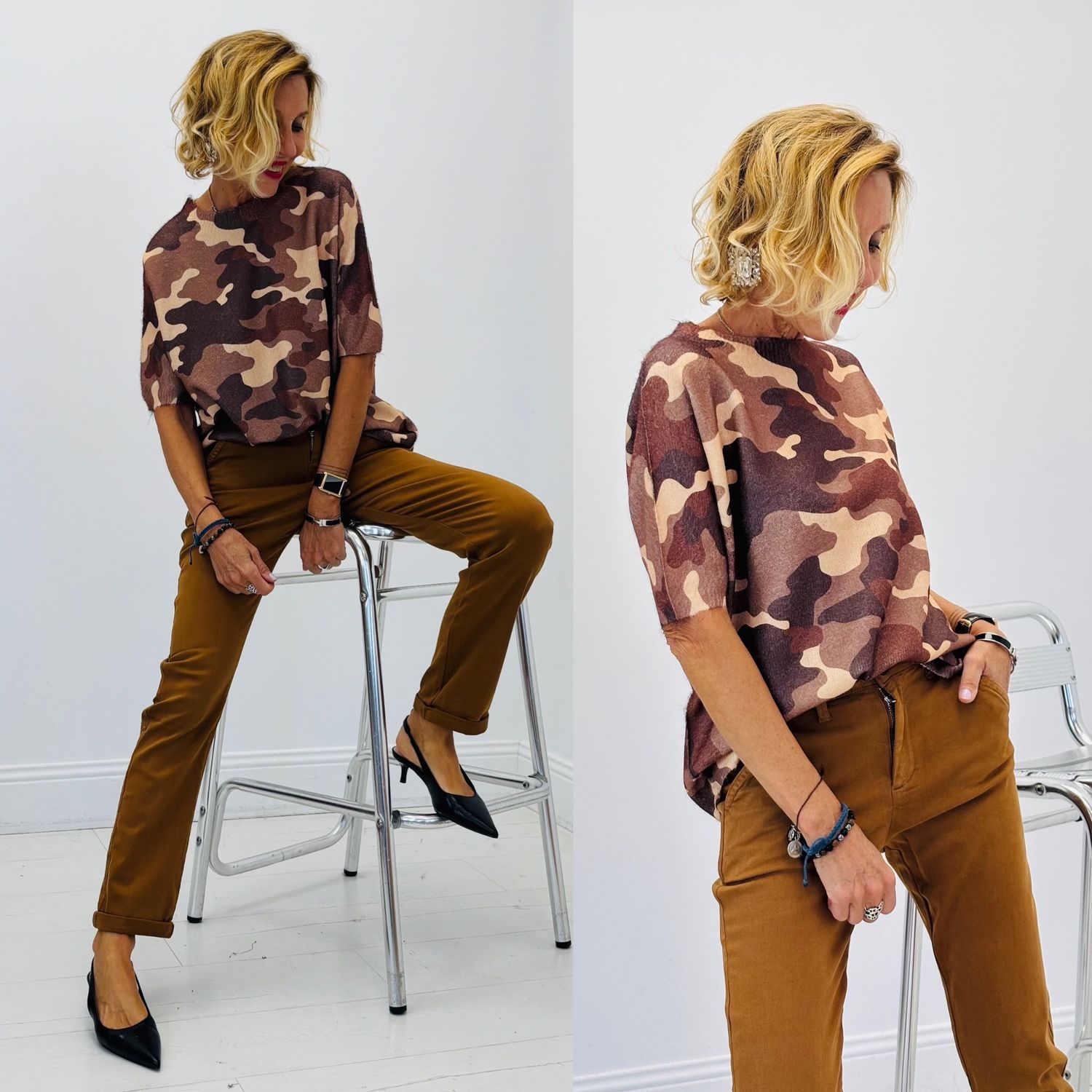 Pull manche courte Camouflage, Couleur: Brun