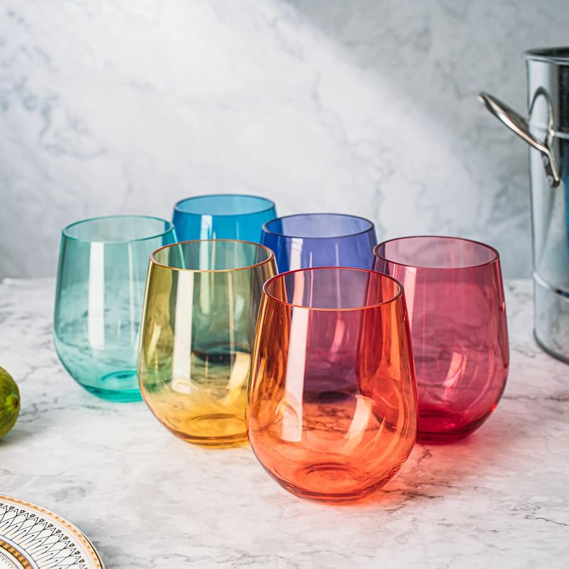 Glasses - Stemless Wine - Multicolored - Set Of 6