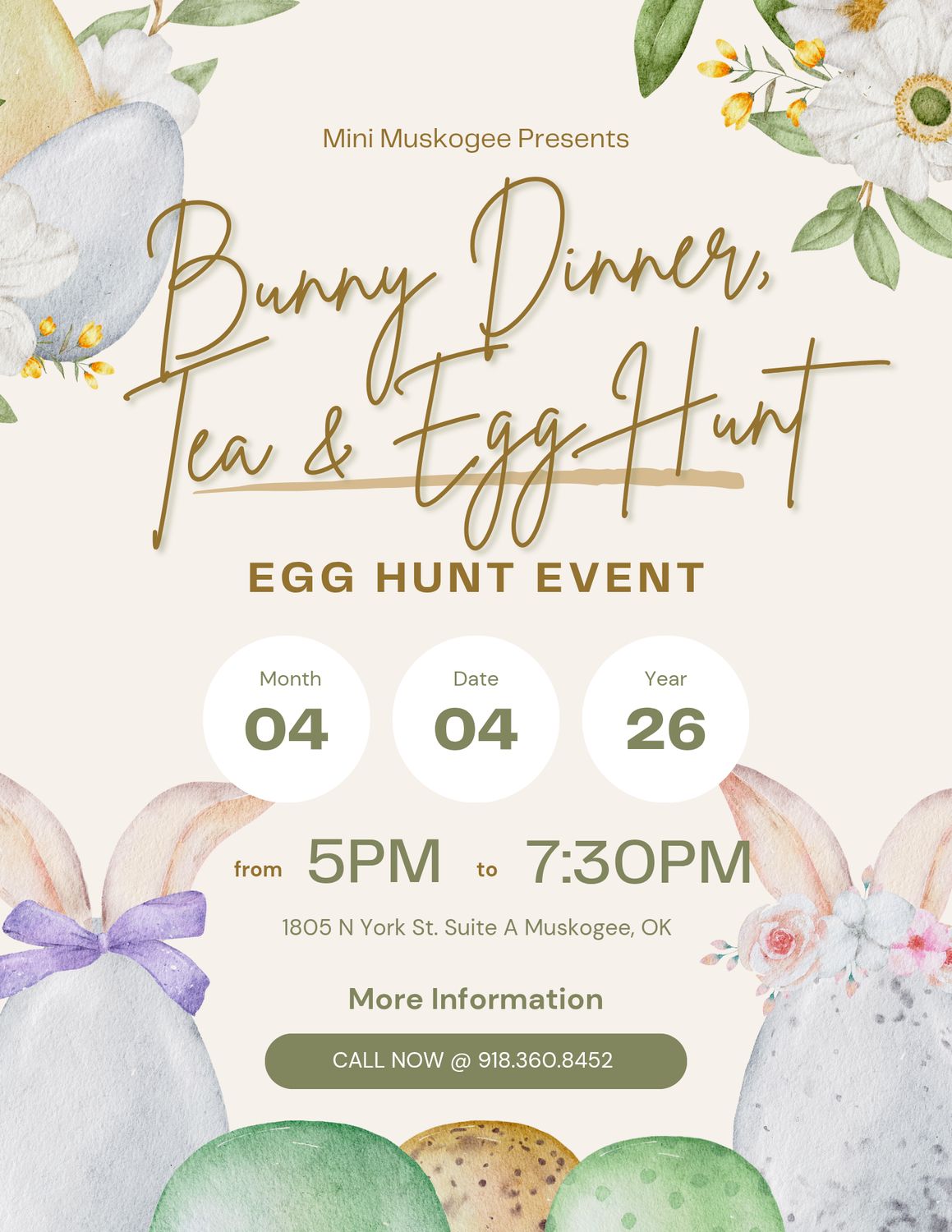 EVENING Bunny Dinner, Tea, and Egg Hunt