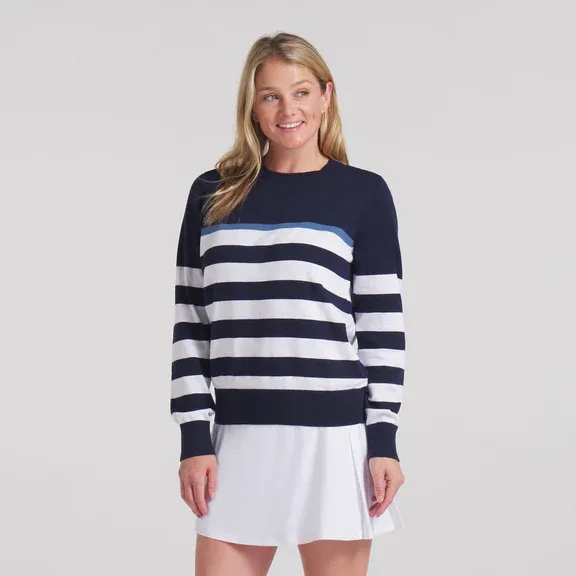 W Resort Stripe Golf Sweater, Color: Deep Navy / White Glow, Size: XS