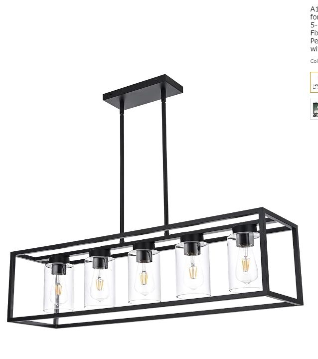 5-Light Matte Black Farmhouse Chandelier for Kitchen Island