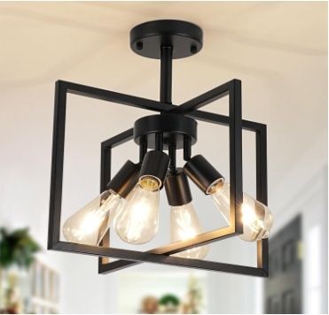 4-Light Black Flush Mount Ceiling Fixture