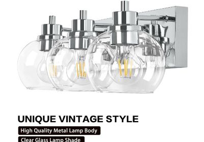 Bathroom Light Fixtures, Chrome Vanity Light 3 Light Bathroom Vanity Light with Clear Glass