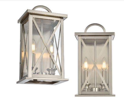 3 Exterior Light Fixtures Outdoor Wall Lantern Wall Mount in Brushed Nickel Finish Waterproof Wall Sconce with Clear Glass for Porch Front Door Patio Yard Garage