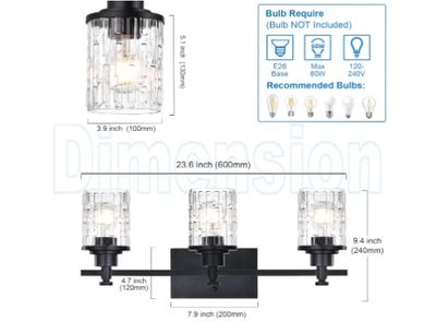 3 Light Bathroom Vanity Light Black