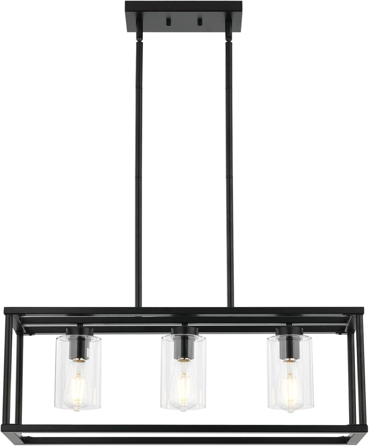 3 Light Farmhouse Chandelier, Black Modern Pendant Lighting with Clear Glass