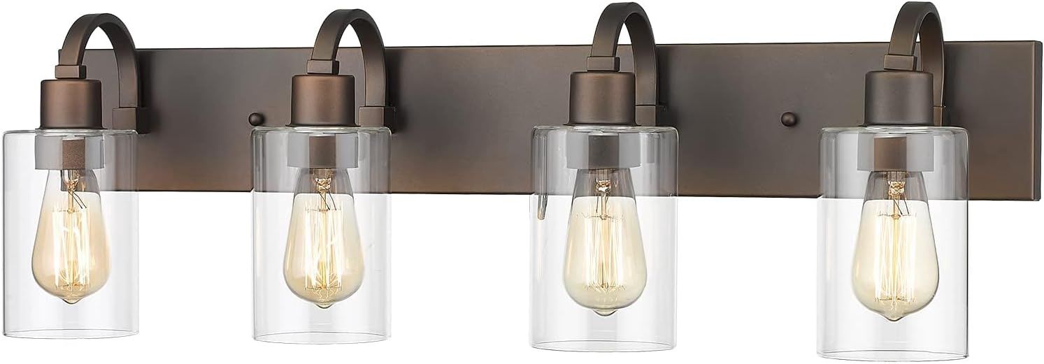 4-Light Farmhouse Bathroom Vanity Light – Oil Rubbed Bronze with Clear Glass Shades