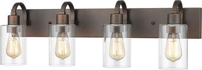 4-Light Farmhouse Bathroom Vanity Light – Oil Rubbed Bronze with Clear Glass Shades
