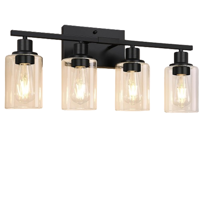 4-Light Matte Black Vanity Light with Clear Glass
