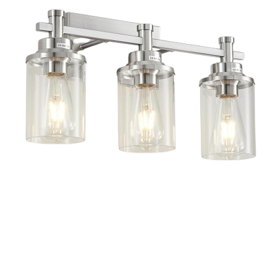 Bathroom Light Fixtures Brushed Nickel, 3-Light Vanity Lights with Clear Glass Shade, Modern Bathroom Vanity Light Over Mirror