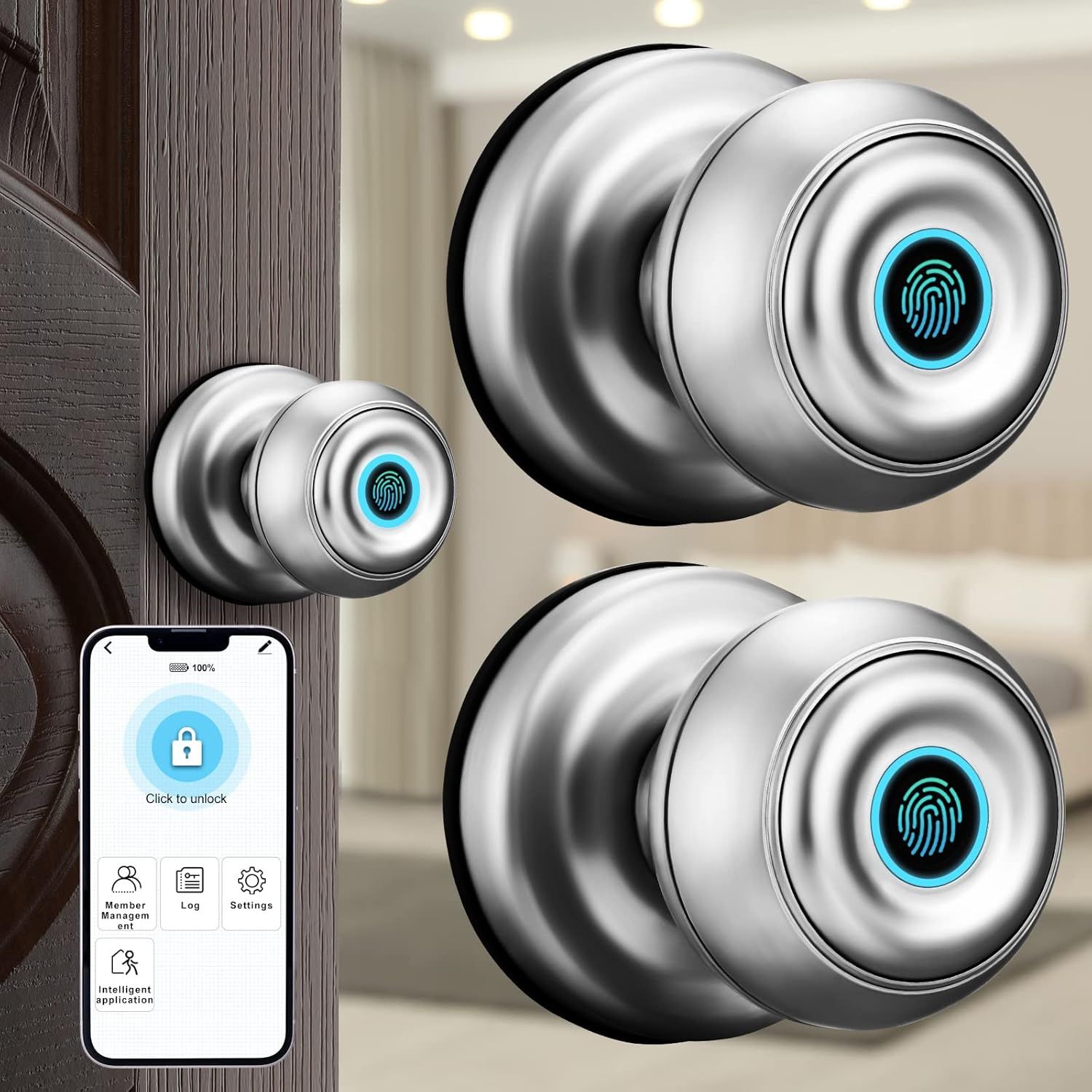 Smart Fingerprint Door Lock  Silver ( Pack of 2 )