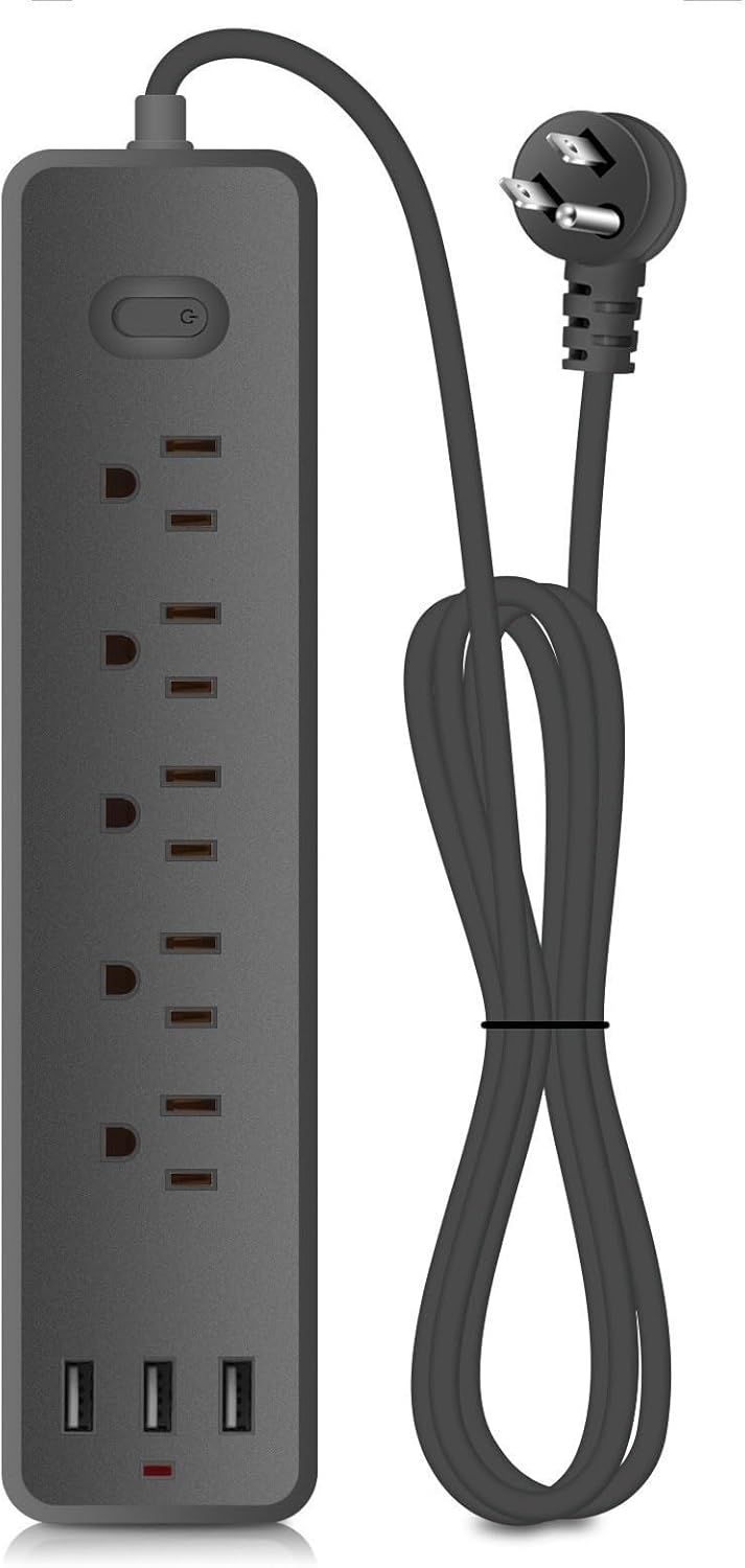 USB Power Strip  Black 5 Plug