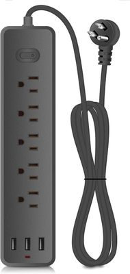USB Power Strip  Black 5 Plug