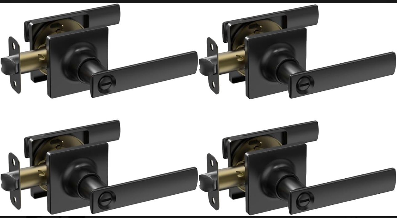 4-Piece Matte Black Door Handle Set with Lock