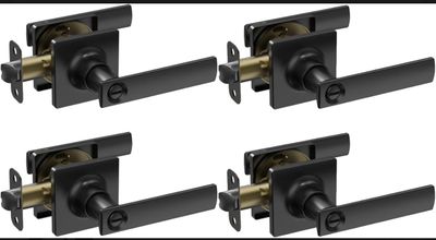 4-Piece Matte Black Door Handle Set with Lock