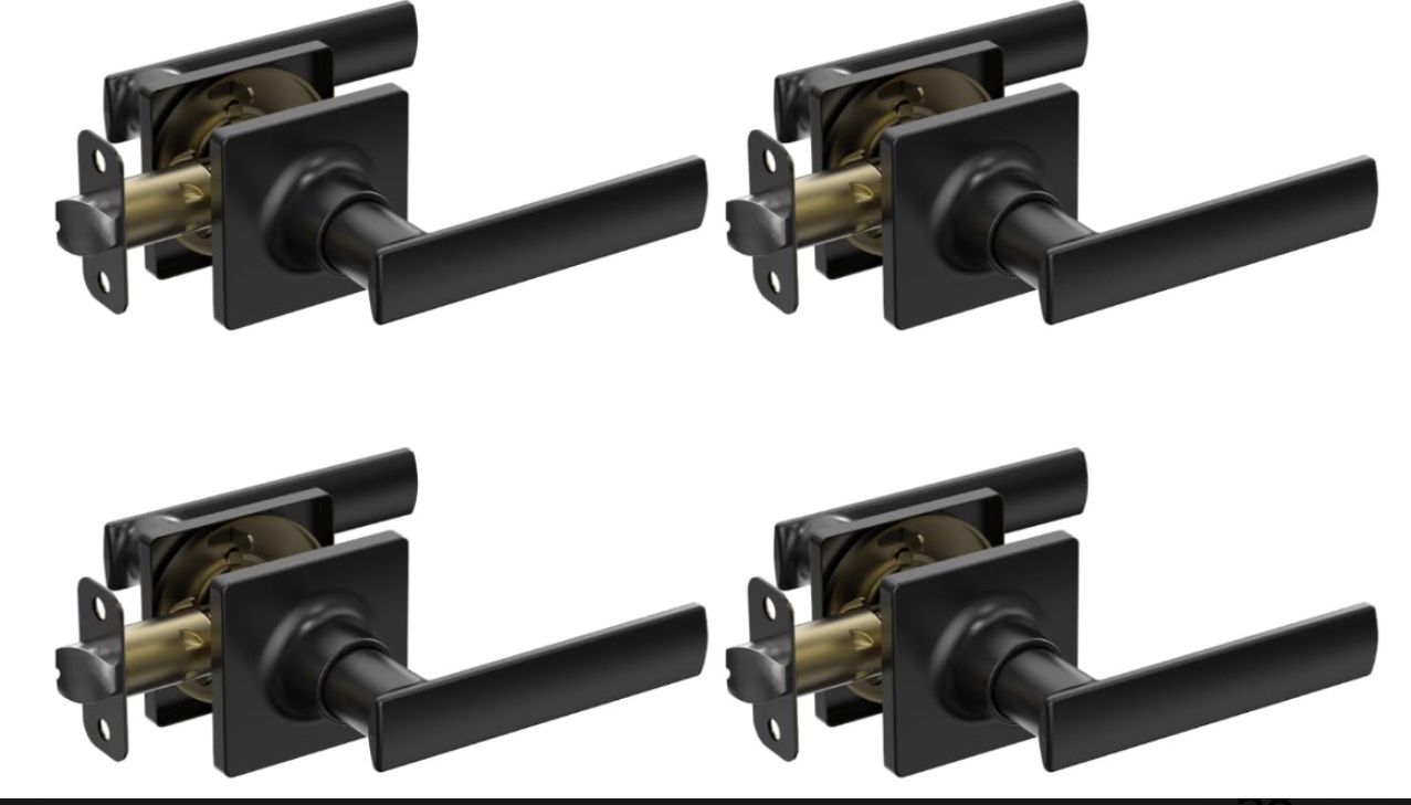 4-Piece Matte Black Door Handle Set - Non-Locking