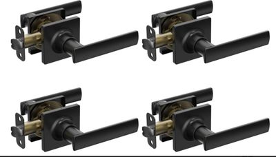 4-Piece Matte Black Door Handle Set - Non-Locking