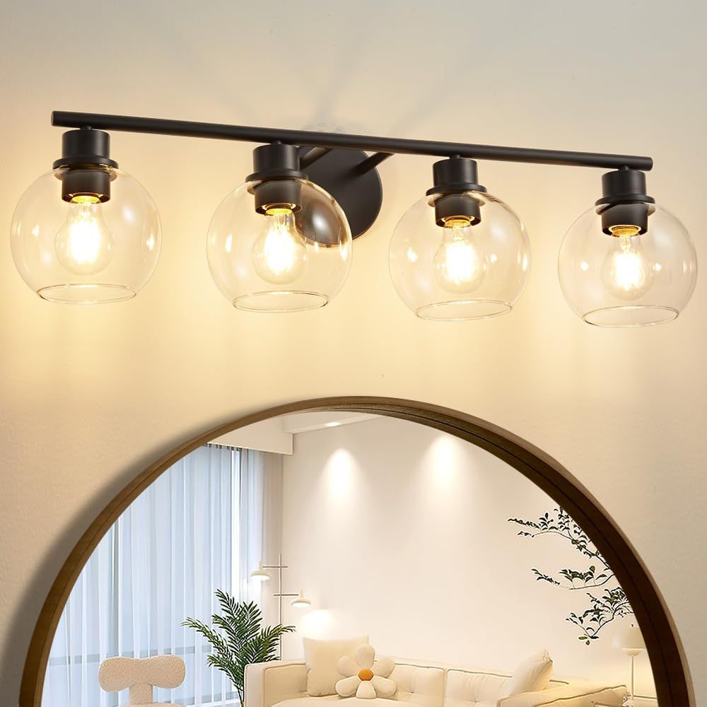 4-Light Black Vanity Light with Globe Shades