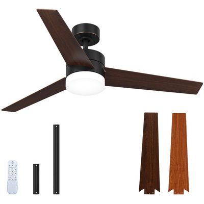 Modern Ceiling Fan Walnut Finish LED Light with Remote, 3 Blades for Living Room