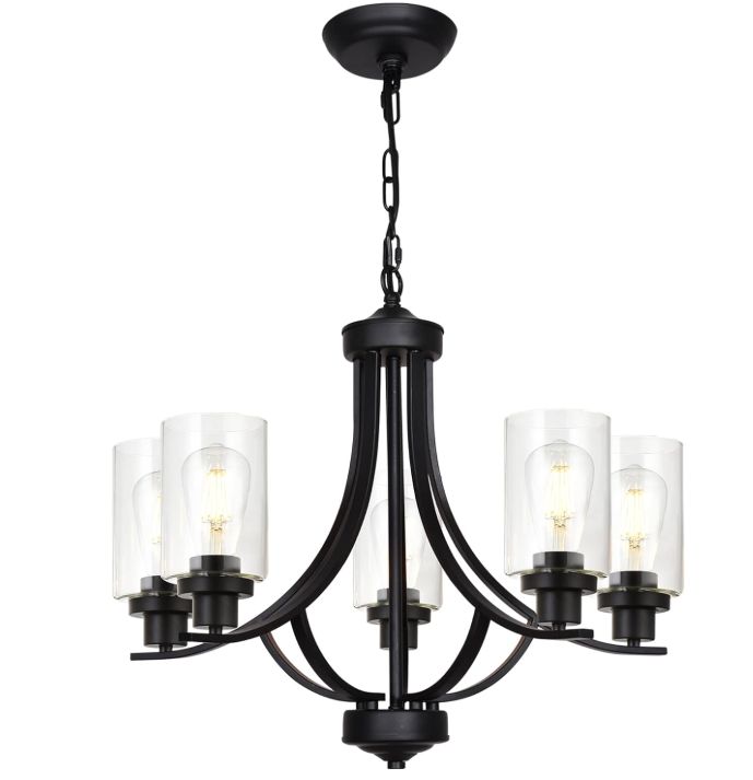 Traditional Chandelier Classic 6 Lights Farmhouse Pendant Light Black with Clear Glass Shade, Dining Room Lighting Fixtures Hanging Bedroom Chandelier Foyer Lighting