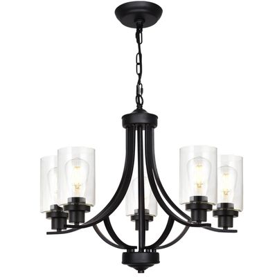 Traditional Chandelier Classic 6 Lights Farmhouse Pendant Light Black with Clear Glass Shade, Dining Room Lighting Fixtures Hanging Bedroom Chandelier Foyer Lighting