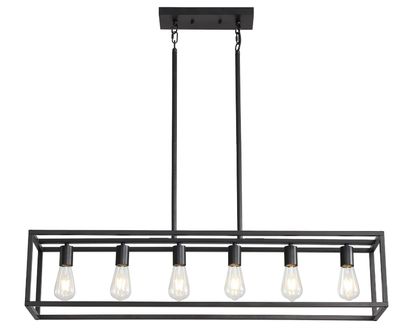 Farmhouse Kitchen Island Lighting, Modern Industrial Chandelier, 6-Light Linear Rectangular Pendant Light Fixtures for Farmhouse Kitchen Dining Room Bar Foyer