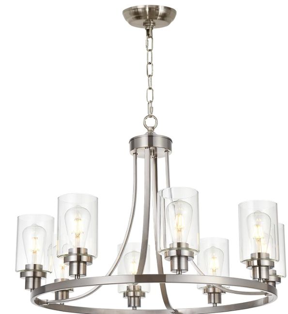 Modern Chandelier Brushed Nickel Finish 8 Lights, Dining Room Lighting Fixtures Hanging Industrial Pendant Lighting for Kitchen Island Foyer Restaurant