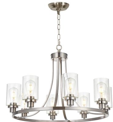 Modern Chandelier Brushed Nickel Finish 8 Lights, Dining Room Lighting Fixtures Hanging Industrial Pendant Lighting for Kitchen Island Foyer Restaurant