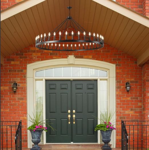 Black Wagon Wheel Chandelier 64-Light Farmhouse Wagon Wheel Chandeliers Round Industrial Ceiling Light fixtures for Outdoor Porch high Ceilings Living Dining Room Foyer Entryway