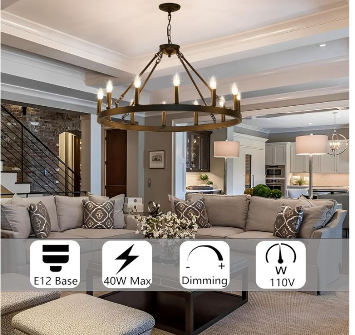 Black Wagon Wheel Chandelier 24-Light Farmhouse Wagon Wheel Chandeliers Round Industrial Ceiling Light fixtures for Outdoor Porch high Ceilings Living Dining Room Foyer Entryway