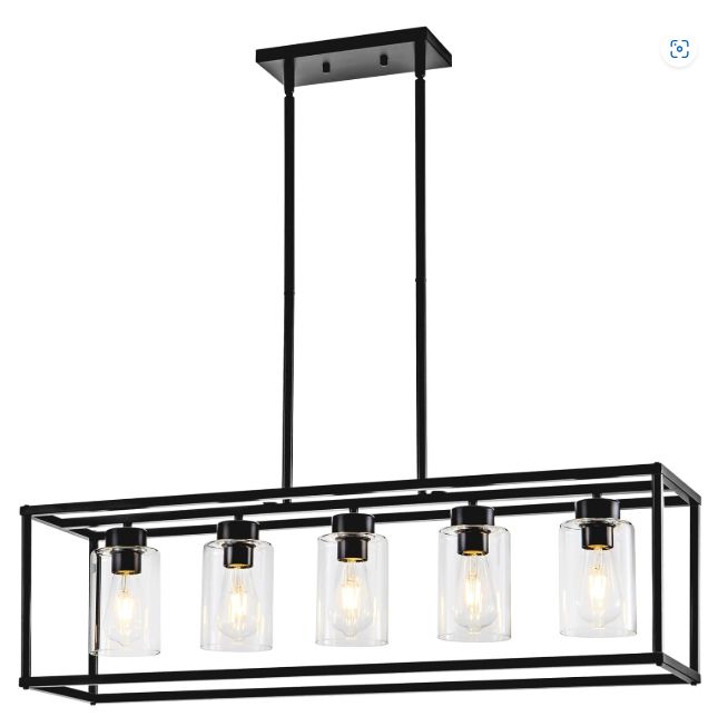 4 Light Farmhouse Chandelier, Black Modern Pendant Lighting with Clear Glass Shade Dining Room Light,Adjustable Ceiling Light