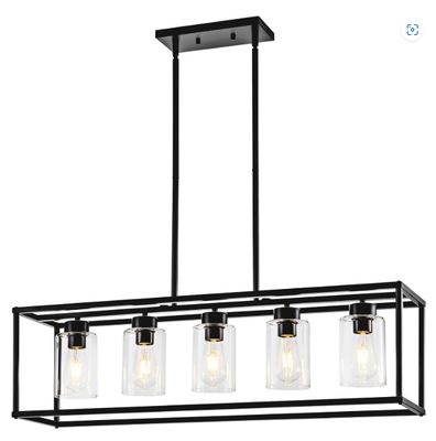 4 Light Farmhouse Chandelier, Black Modern Pendant Lighting with Clear Glass Shade Dining Room Light,Adjustable Ceiling Light
