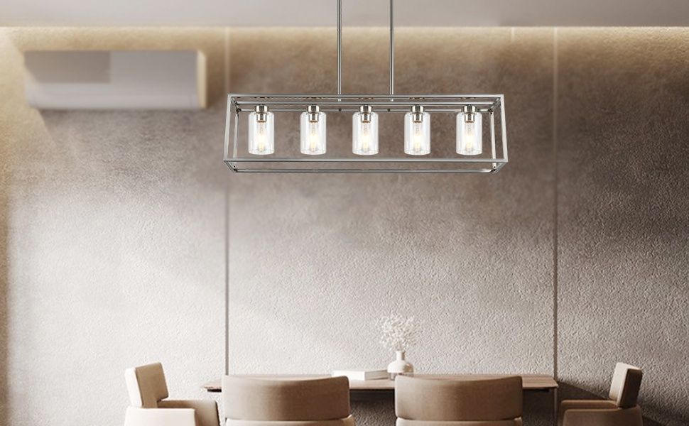 Farmhouse Chandeliers for Kitchen Island, Brush Nickel 5-Light