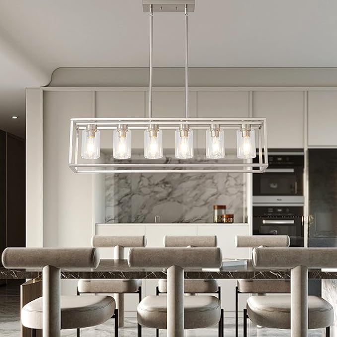 Farmhouse Chandeliers for Kitchen Island, Brush Nickel 6-Light