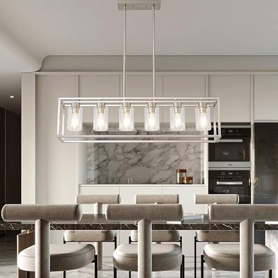 Farmhouse Chandeliers for Kitchen Island, Brush Nickel 6-Light