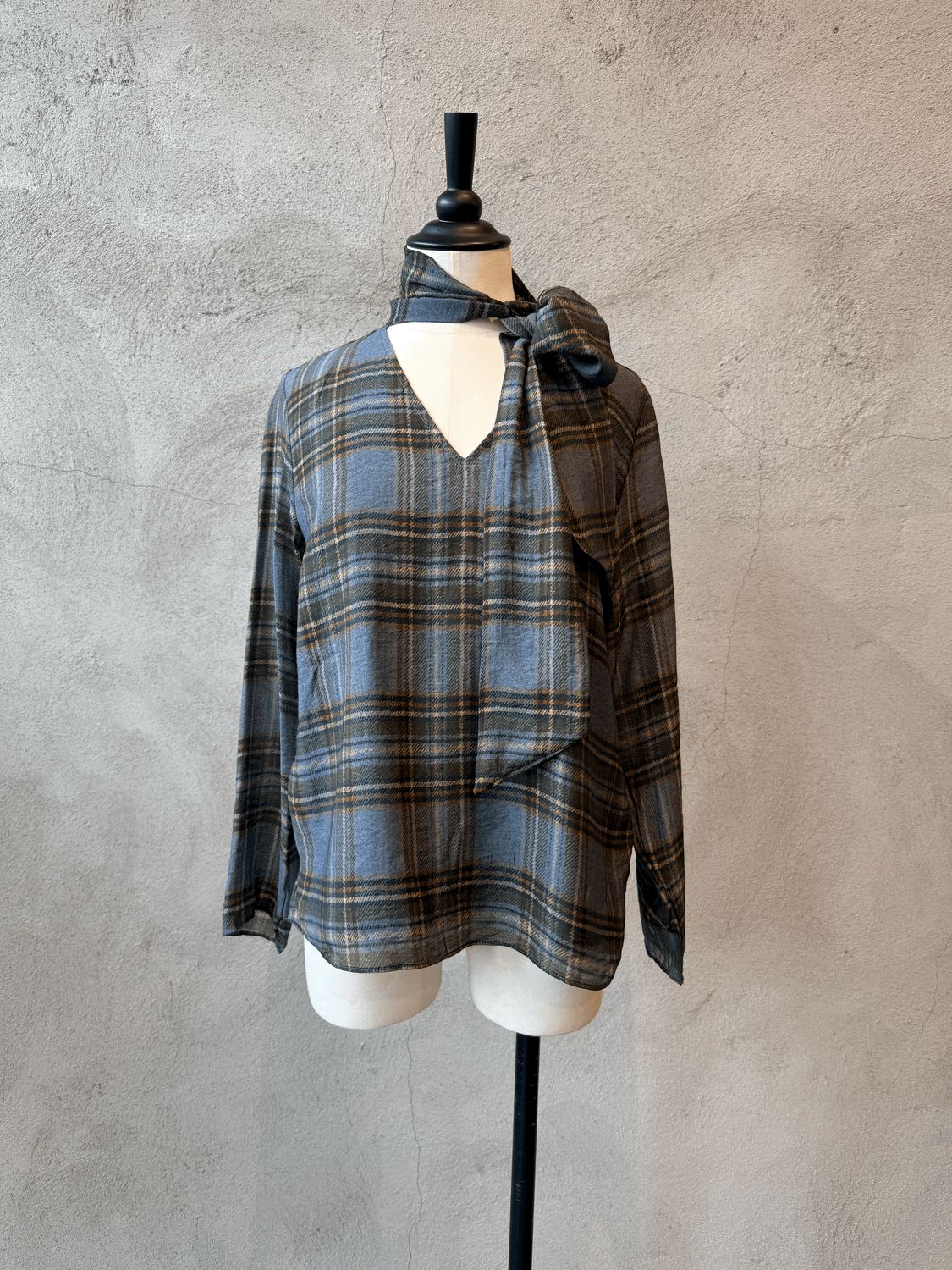 Tie-neck Plaid Blouse