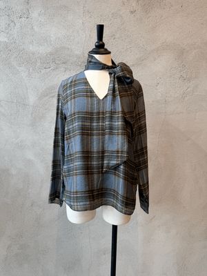 Tie-neck Plaid Blouse