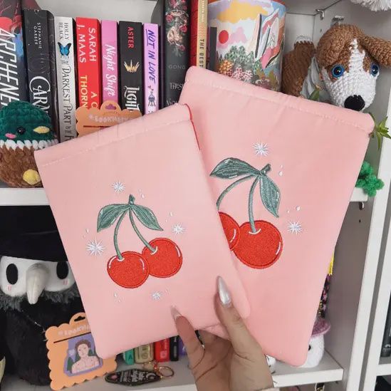 Embroidered Cherry Book Sleeve &amp; Kindle Sleeve