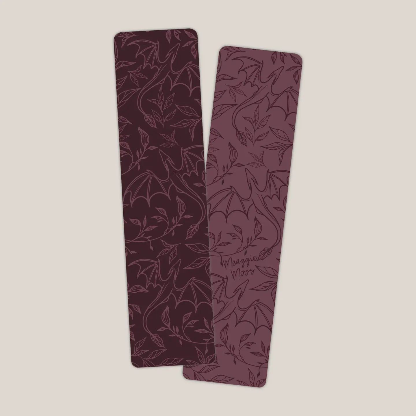 Maroon Floral Dragons 2x8 Bookmark | Fantasy Reader