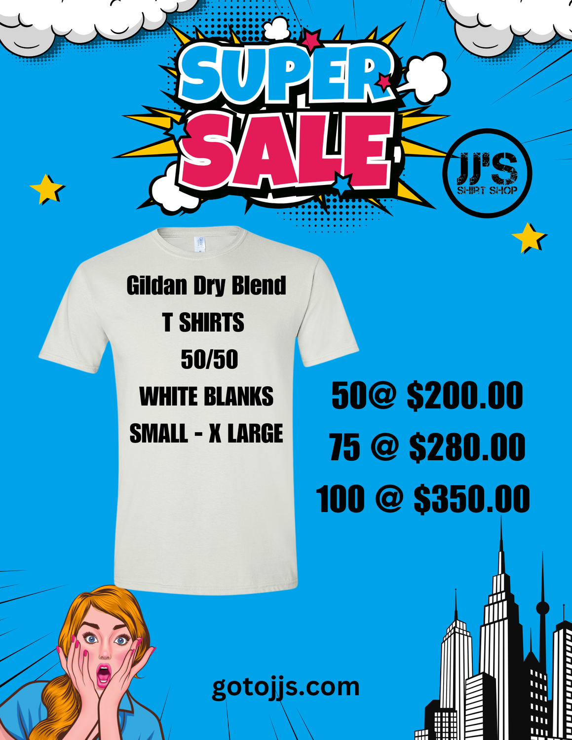 Gildan - DryBlend® T-Shirt - 8000 Blank White Adult sizes (Small - X Large)