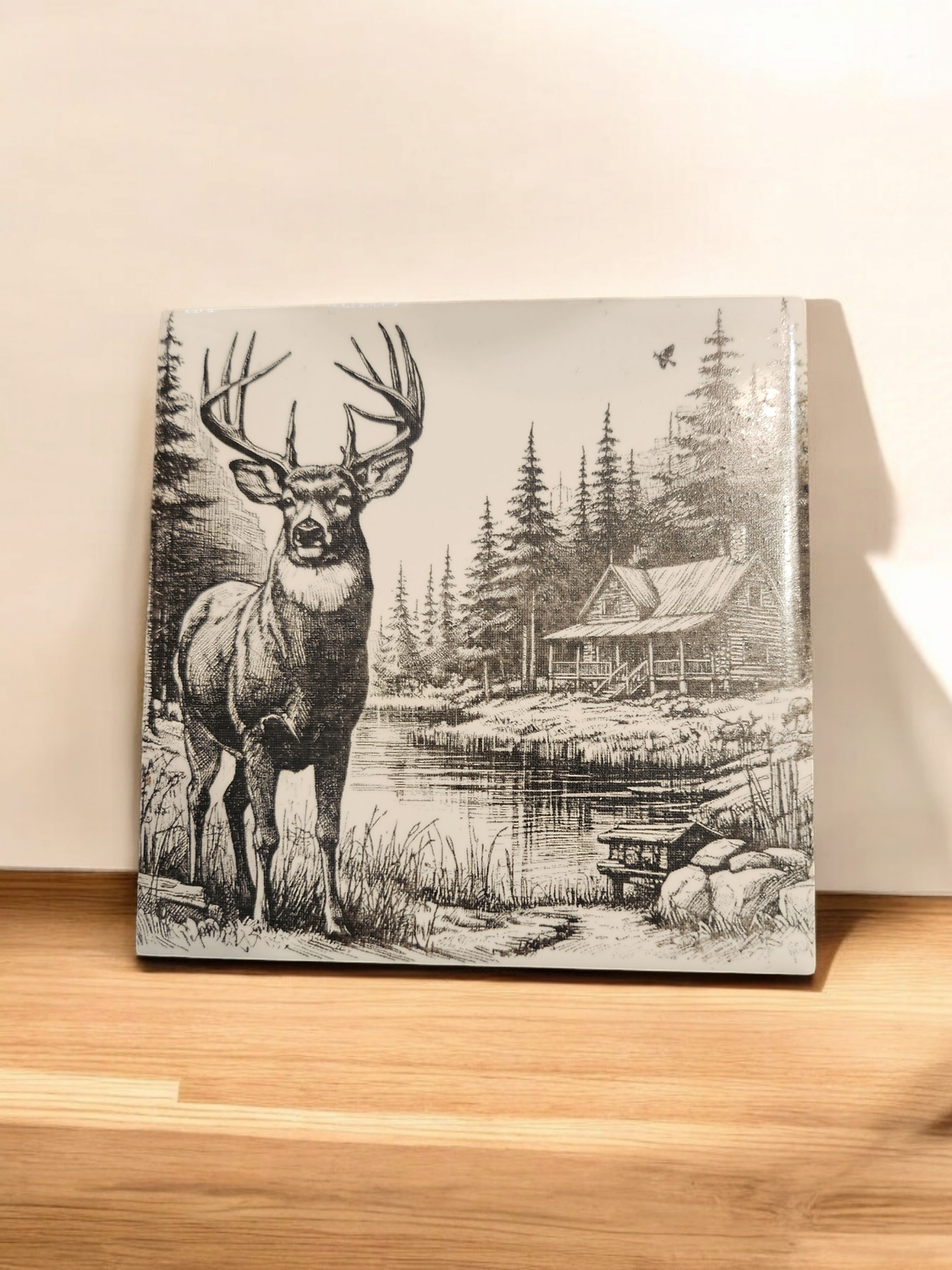 Laser engraved ceramic coaster