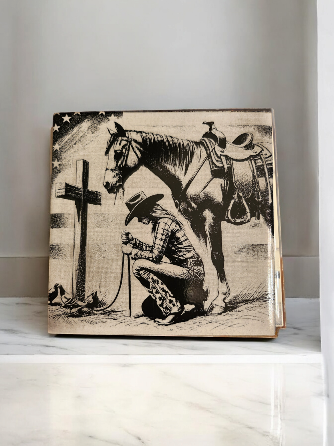 Laser engraved ceramic coaster