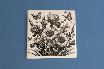 Laser engraved ceramic coaster