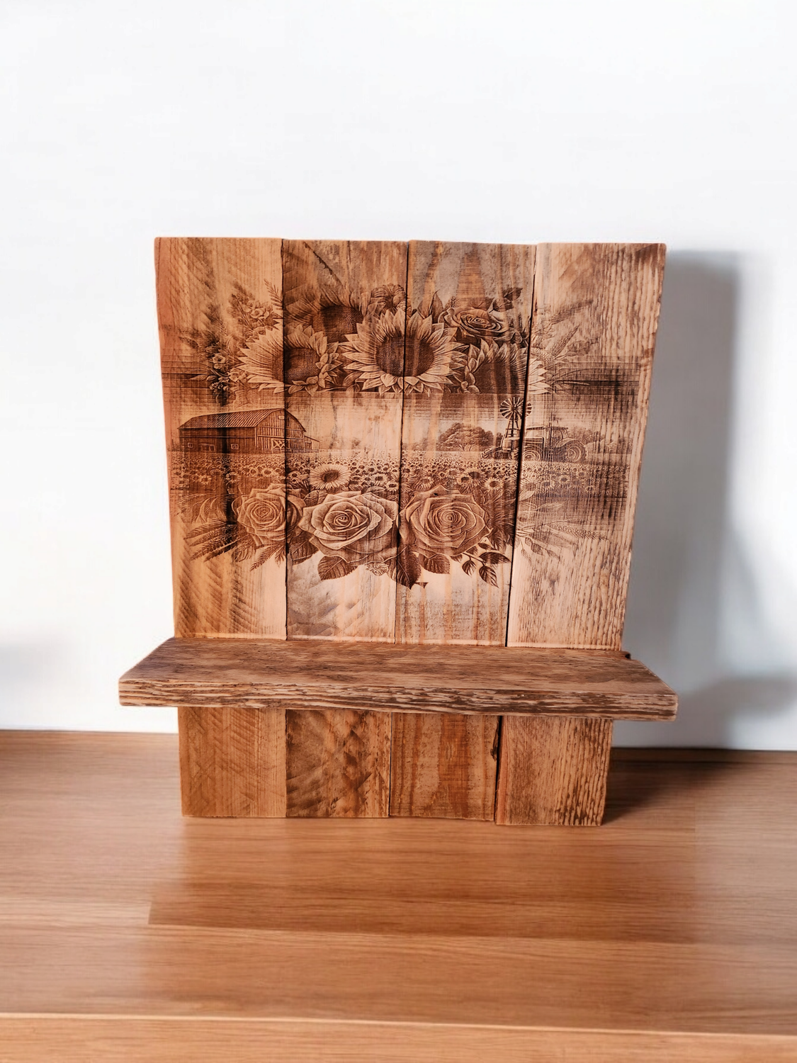 Laser engraved display shelf