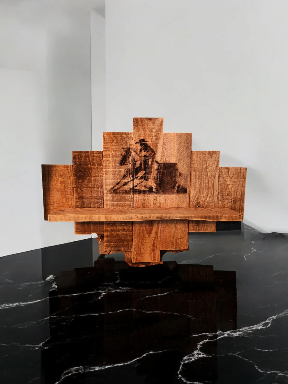 Laser engraved display shelf