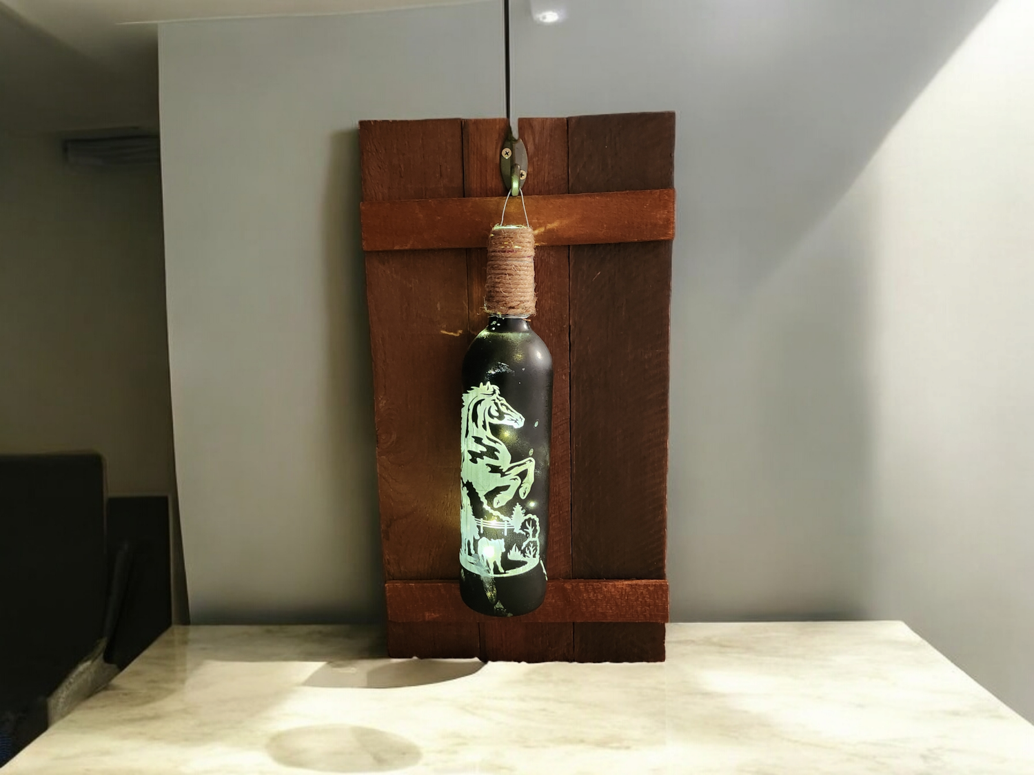 Laser etched bottle light