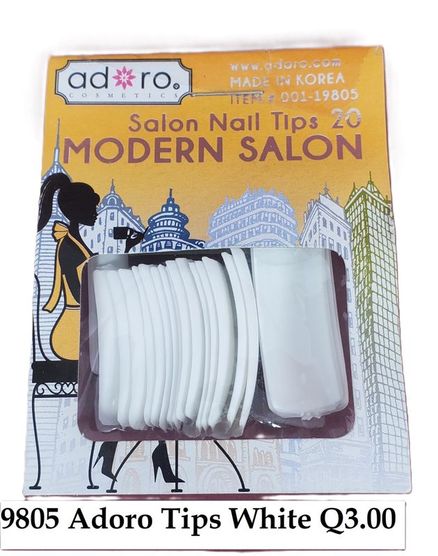 ADORO SALON TIPS NATURAL  STILETO SQUARE WHITE 20 PCS